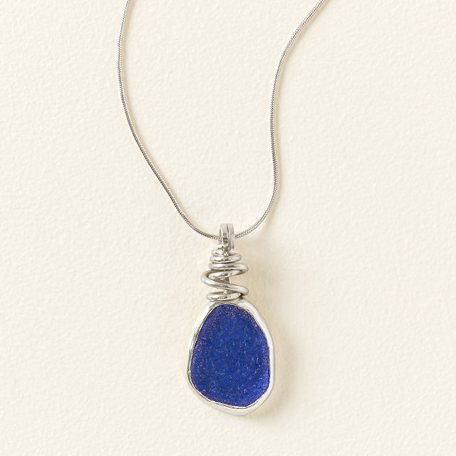 Sterling Silver Sea Glass Spiral Necklace