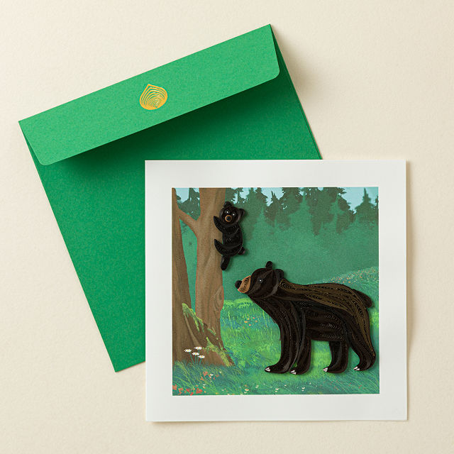 Mama or Papa Bear & Cub Quilled Greeting Card
