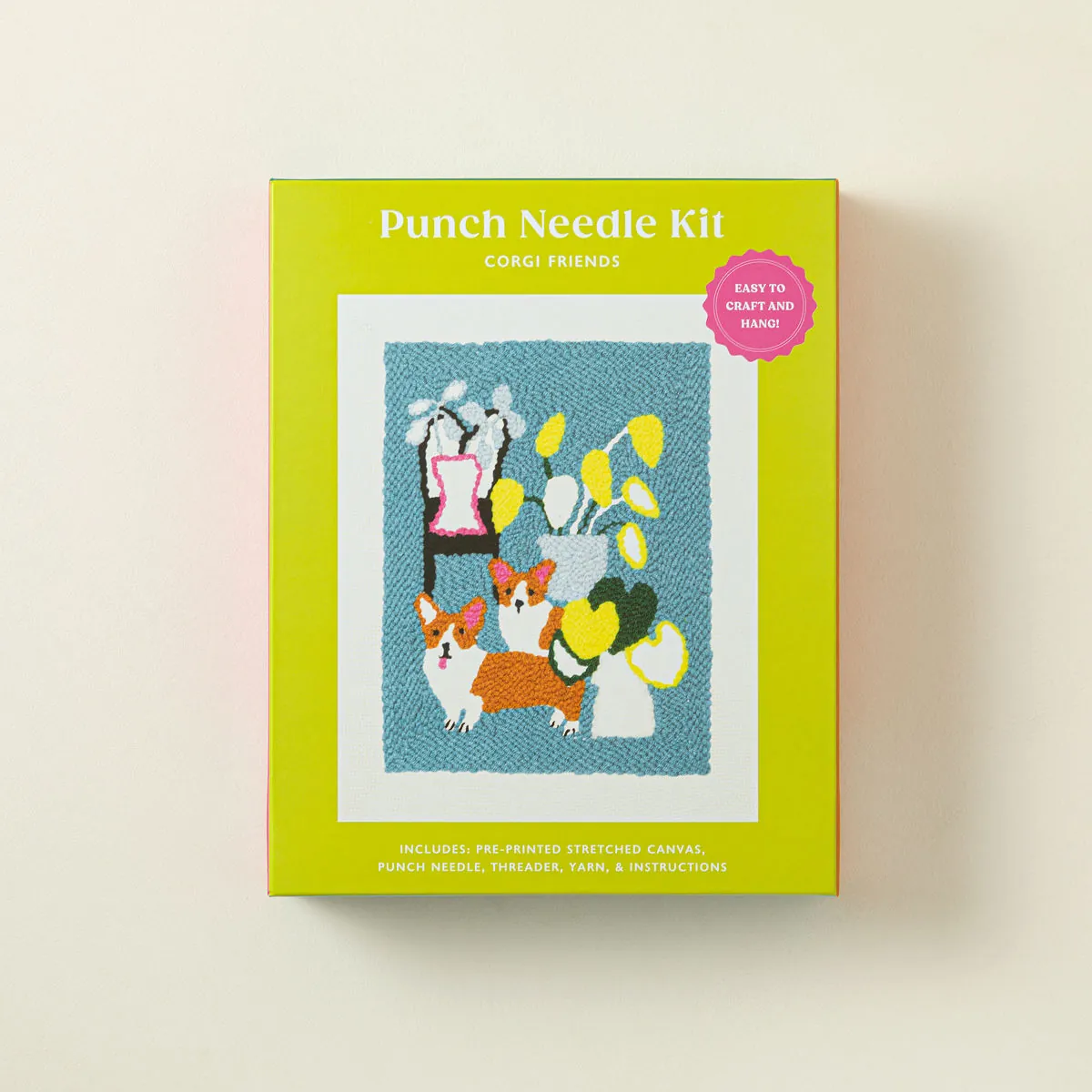 Beginners Punch Needle Art Canvas Kit, Corgi Friends