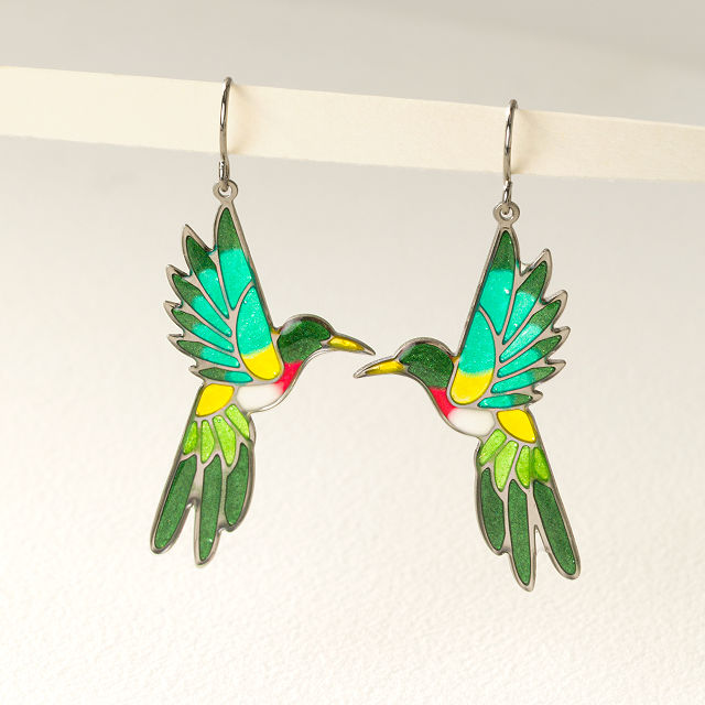 Stained Glass Hummingbird Earrings