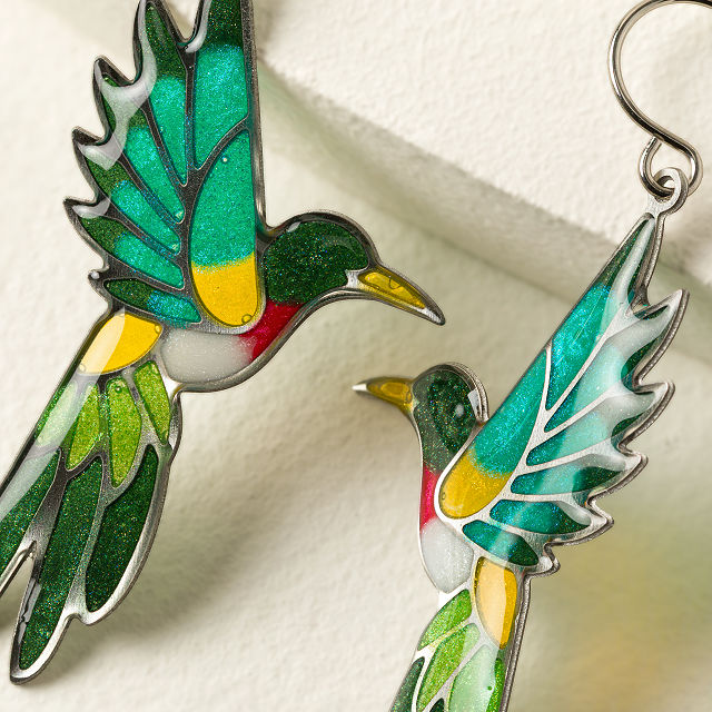Stained Glass Hummingbird Earrings