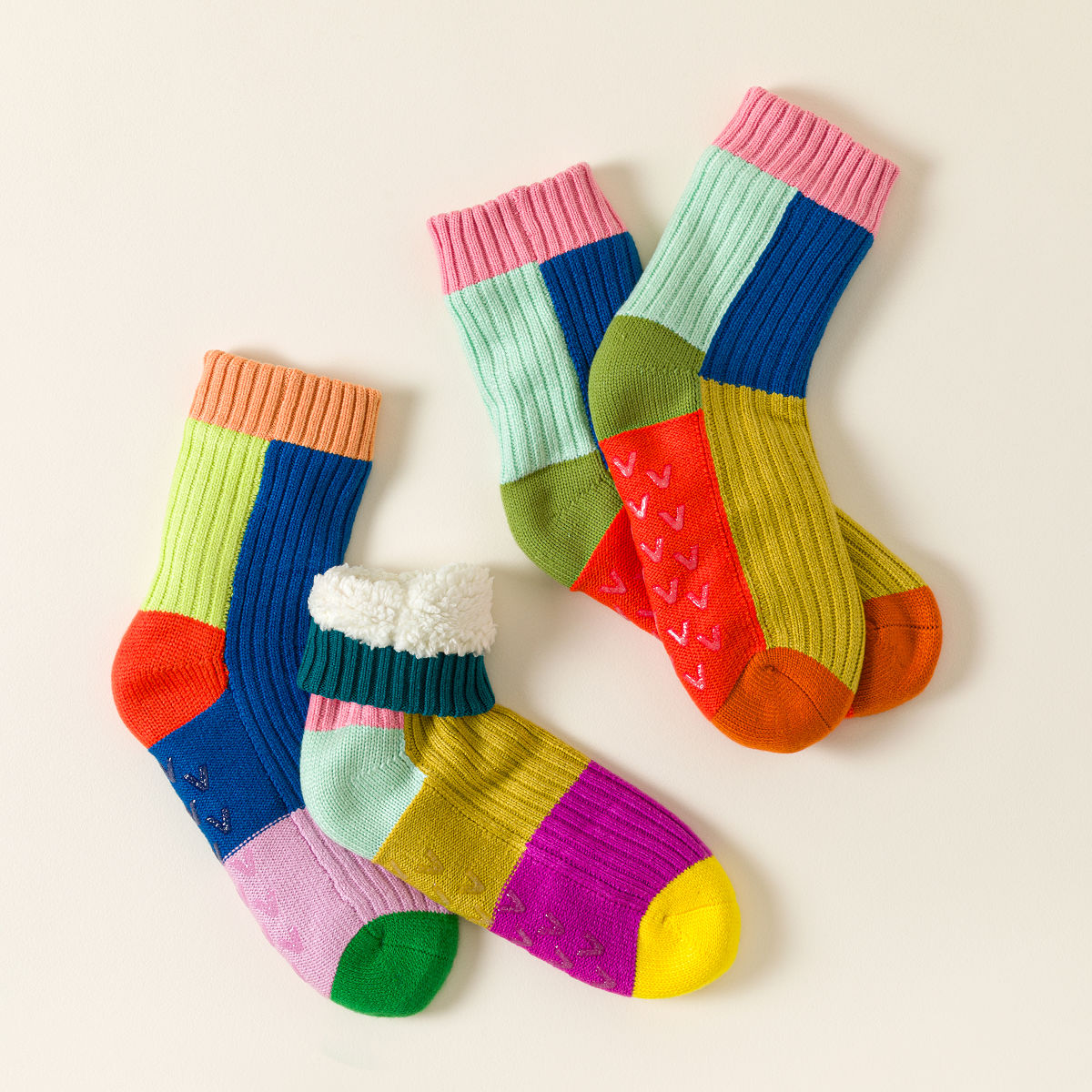 Rainbow Patchwork Slipper Socks