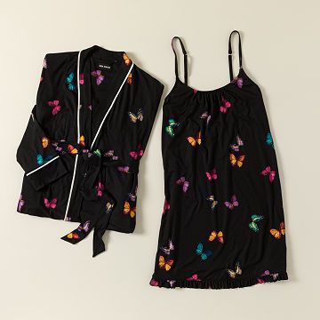 Midnight Butterfly Chemise & Robe Set