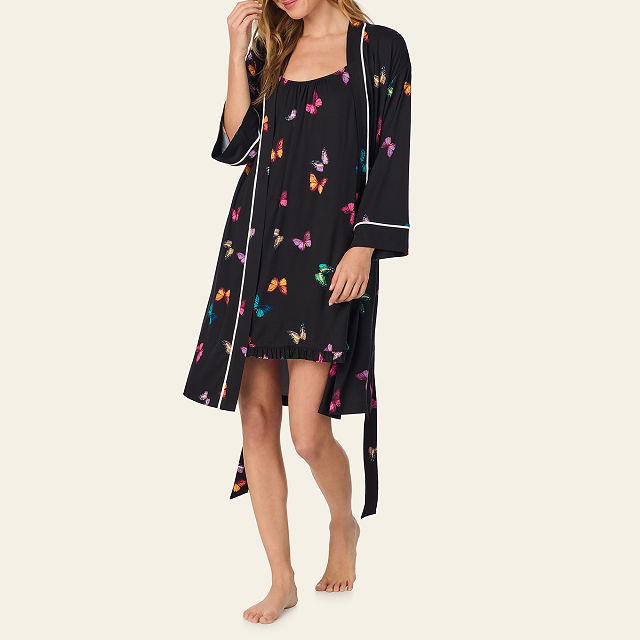 Midnight Butterfly Chemise & Robe Set