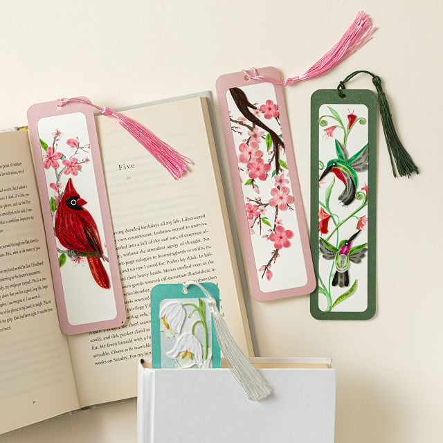 Blossoms & Birds Hand-Quilled Bookmark Set