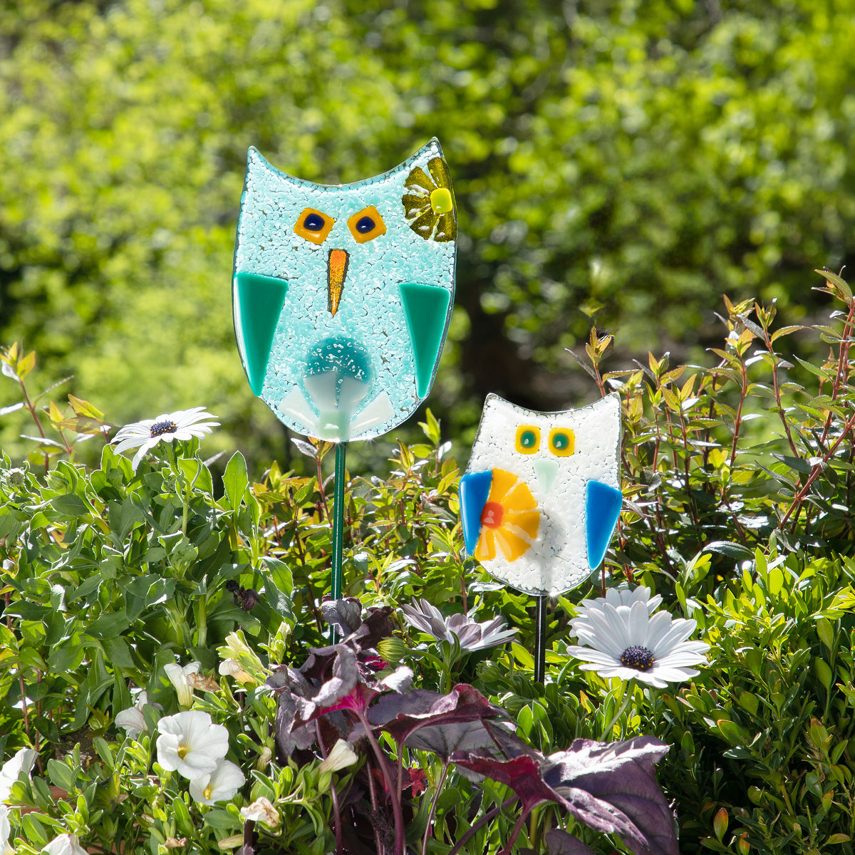 Uncommon Goods | Handmade Glass Garden Stakes - Owl | owl garden stake