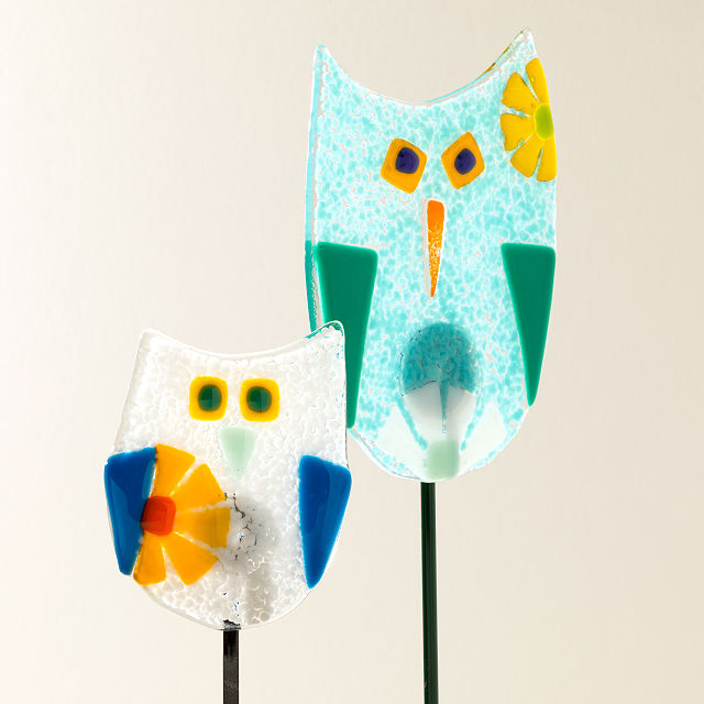 Handmade Glass Garden Stakes - Owl