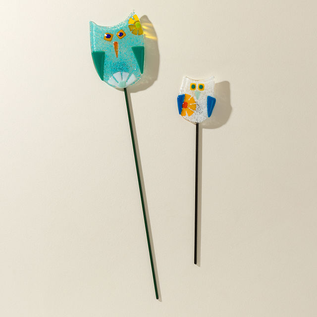 Handmade Glass Garden Stakes - Owl