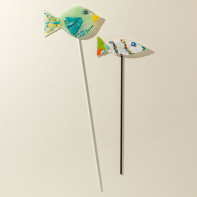 Handmade Glass Garden Stakes - Fish