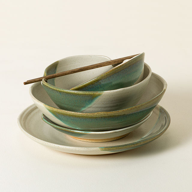 Handmade Ceramic Green Splash Dinnerware