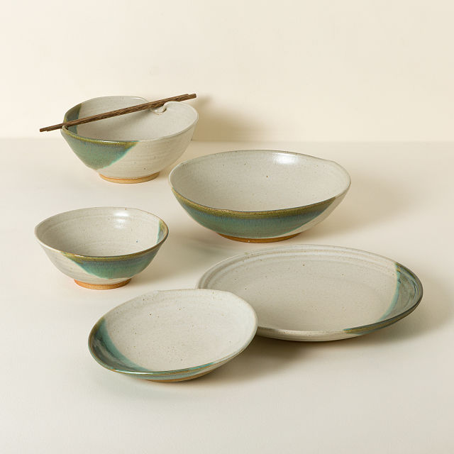 Handmade Ceramic Green Splash Dinnerware