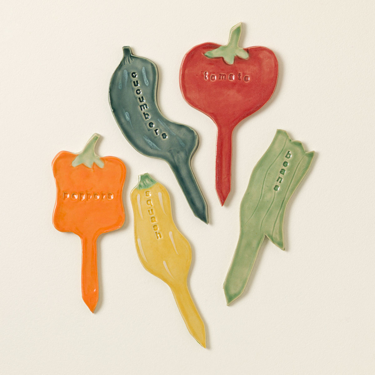 Ceramic Garden Label Stakes - Set of 5 - Veggie Bundle