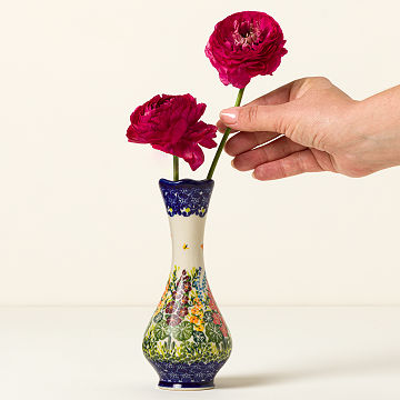 Polish Painted Floral Bud Vase