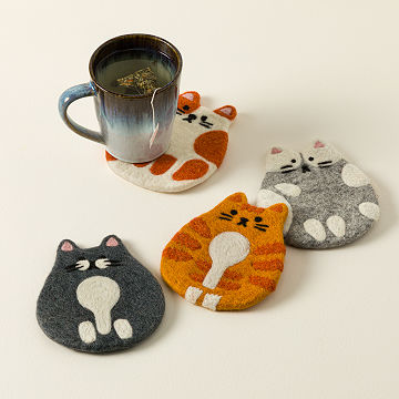 Feline Felt Coasters - Set of 4