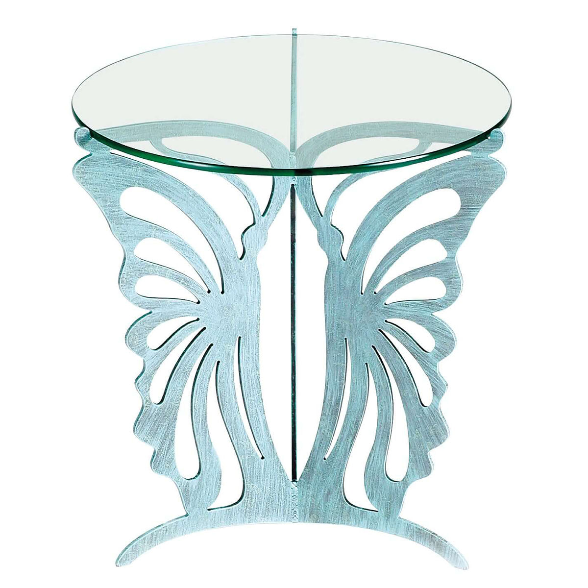 Handmade Butterfly Garden Table - Verde - Side Table w/ Flat Top Glass