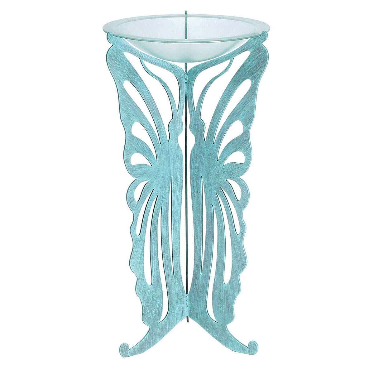 Handmade Butterfly Garden Table - Verdi - Pedestal Table w/ Frosted Glass Bowl