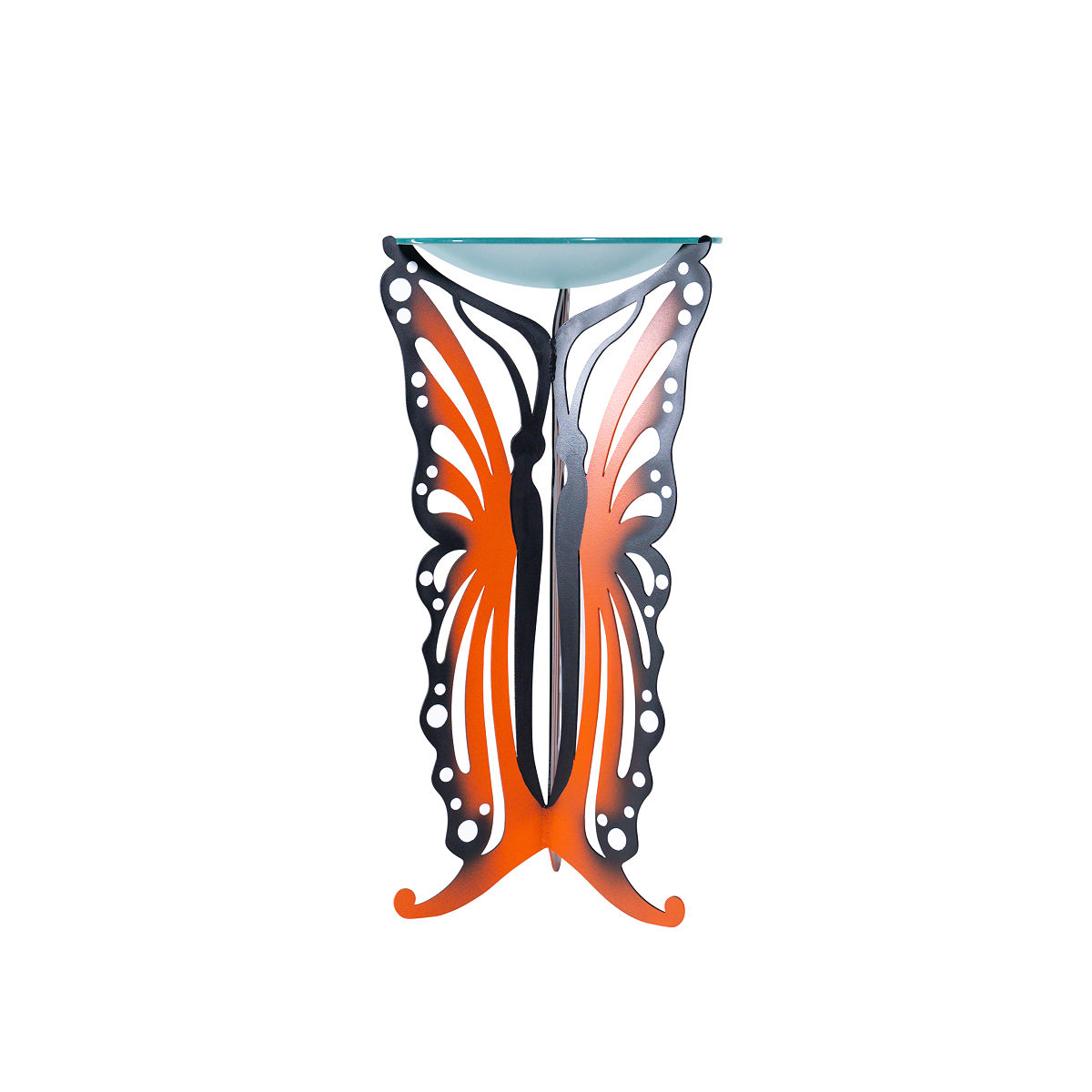 Handmade Butterfly Garden Table - Monarch - Pedestal Table w/ Frosted Glass Bowl