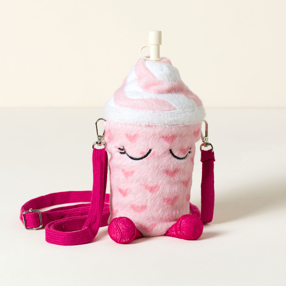 Crossbody Plush Tumbler Buddy - Pink