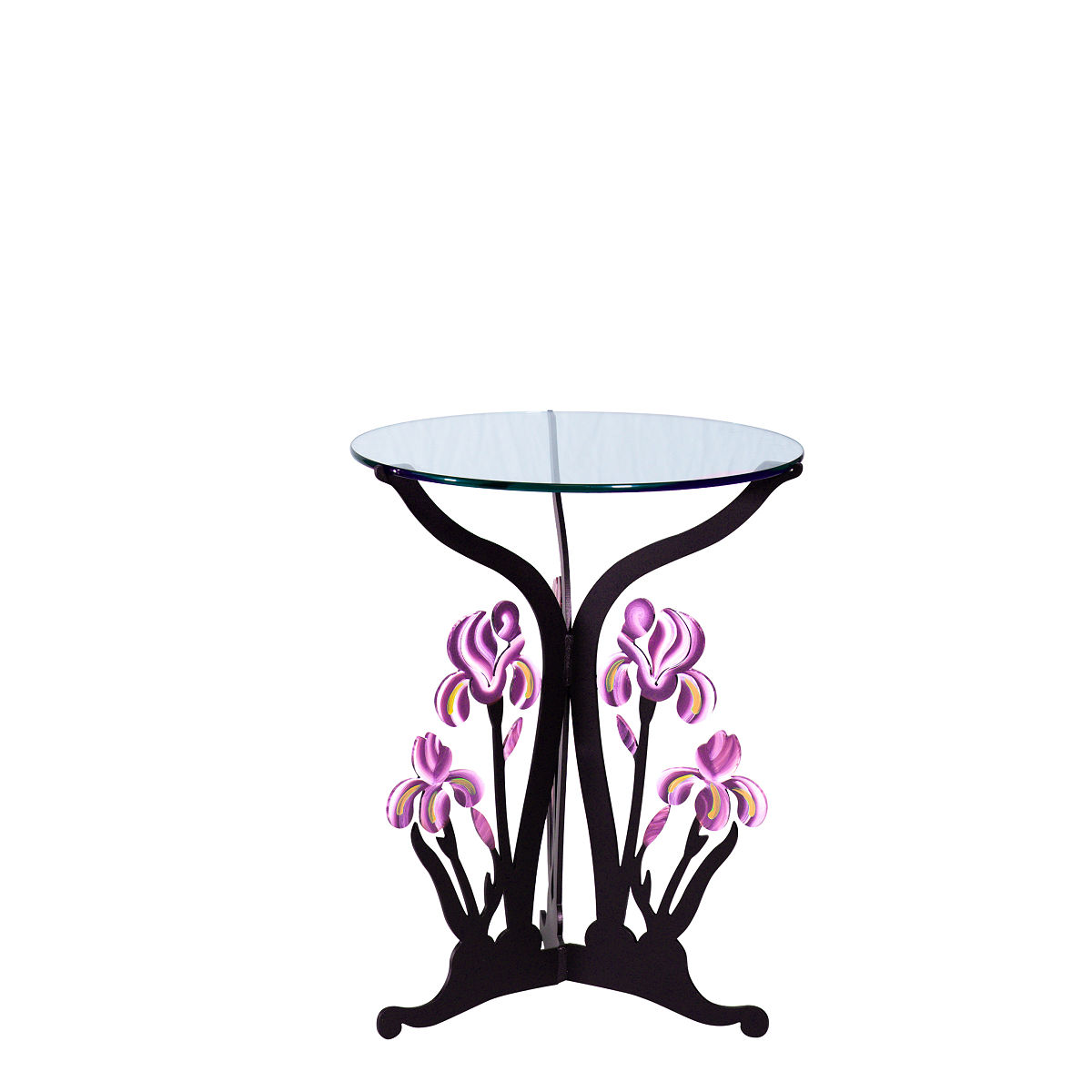 Handmade Iris Garden Table - Side Table w/ Flat Top Glass