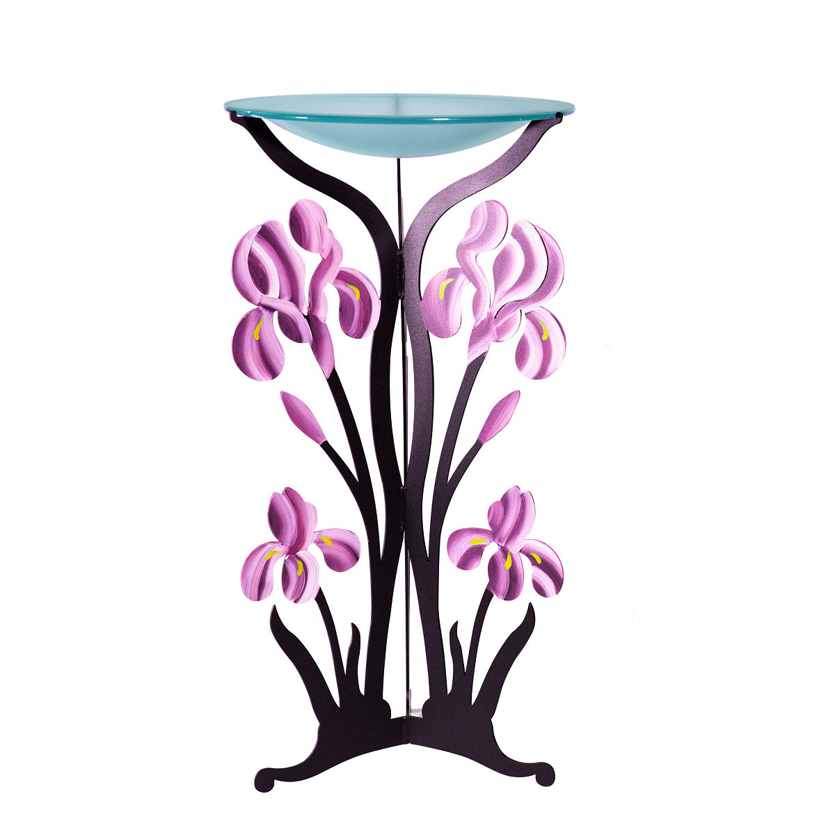 Handmade Iris Garden Table - Pedestal Table w/ Frosted Glass Bowl (Bird Bath)