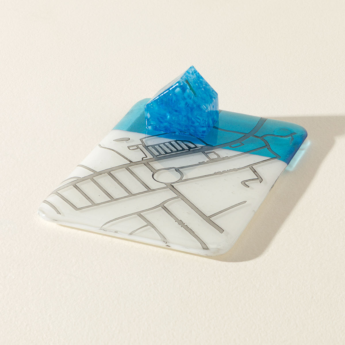 Where We Landed Personalized Glass Sculpture - Turquoise