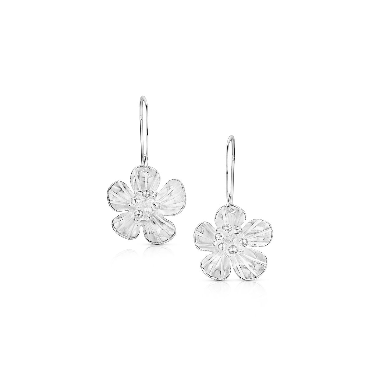 Sterling Silver State Flower Jewelry - Michigan Apple Blossom Dangle Earrings