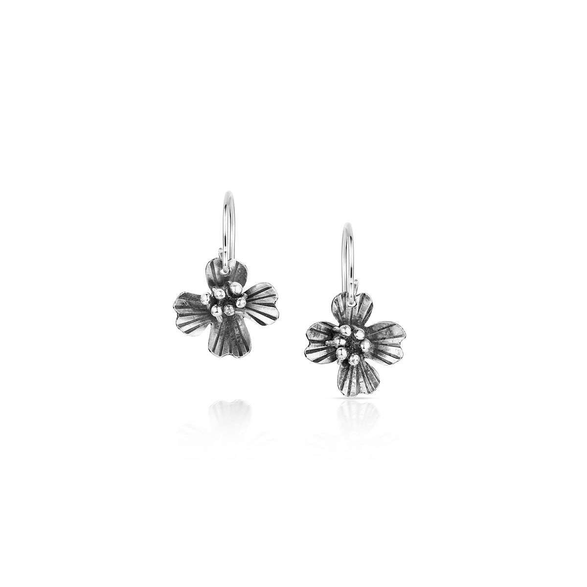 Sterling Silver State Flower Jewelry - North Carolina Dogwood Dangle Earrings