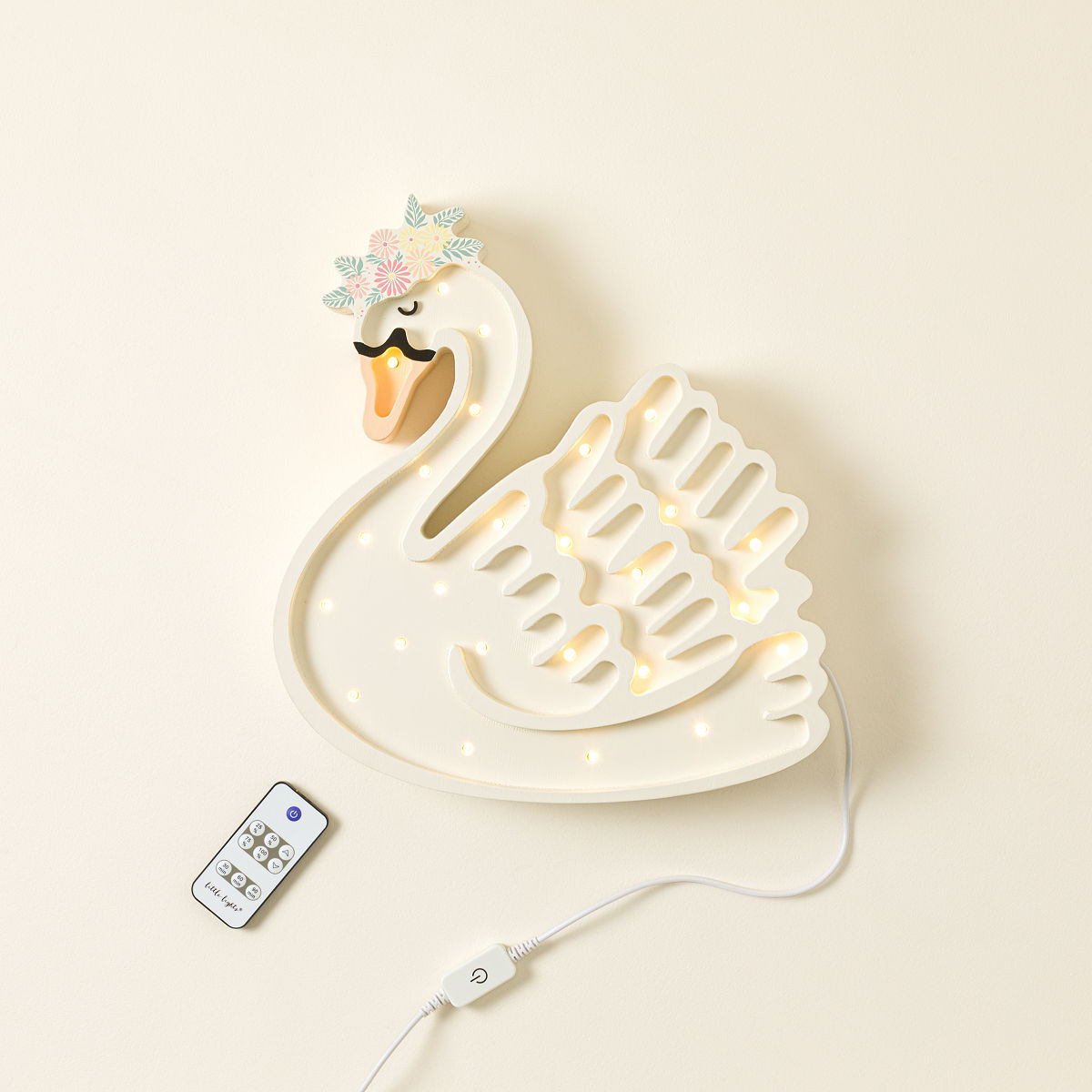 Hand-Painted Whimsical Animal Lamps - Swan with Flower Crown