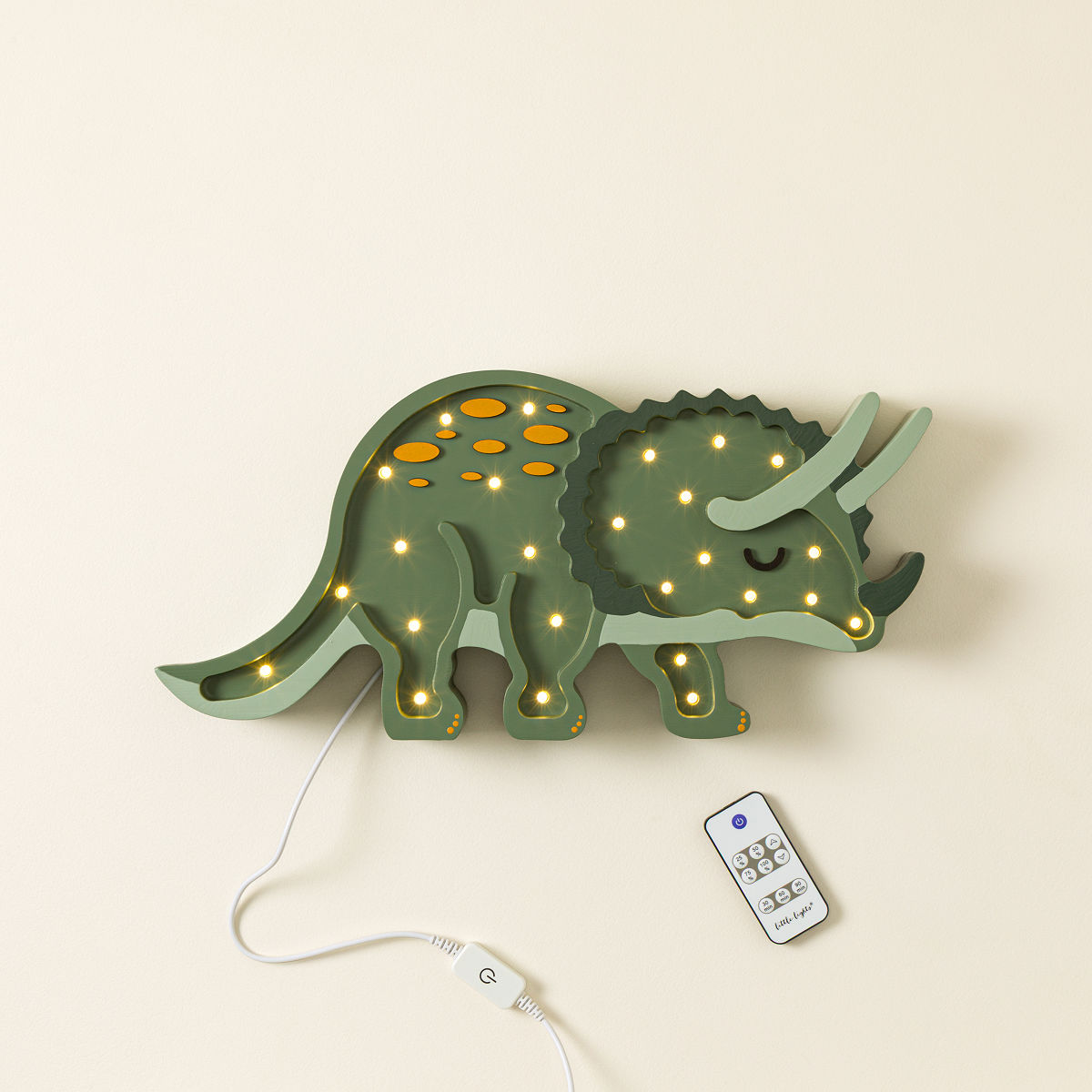 Hand-Painted Dino Lamps - Green Triceratops