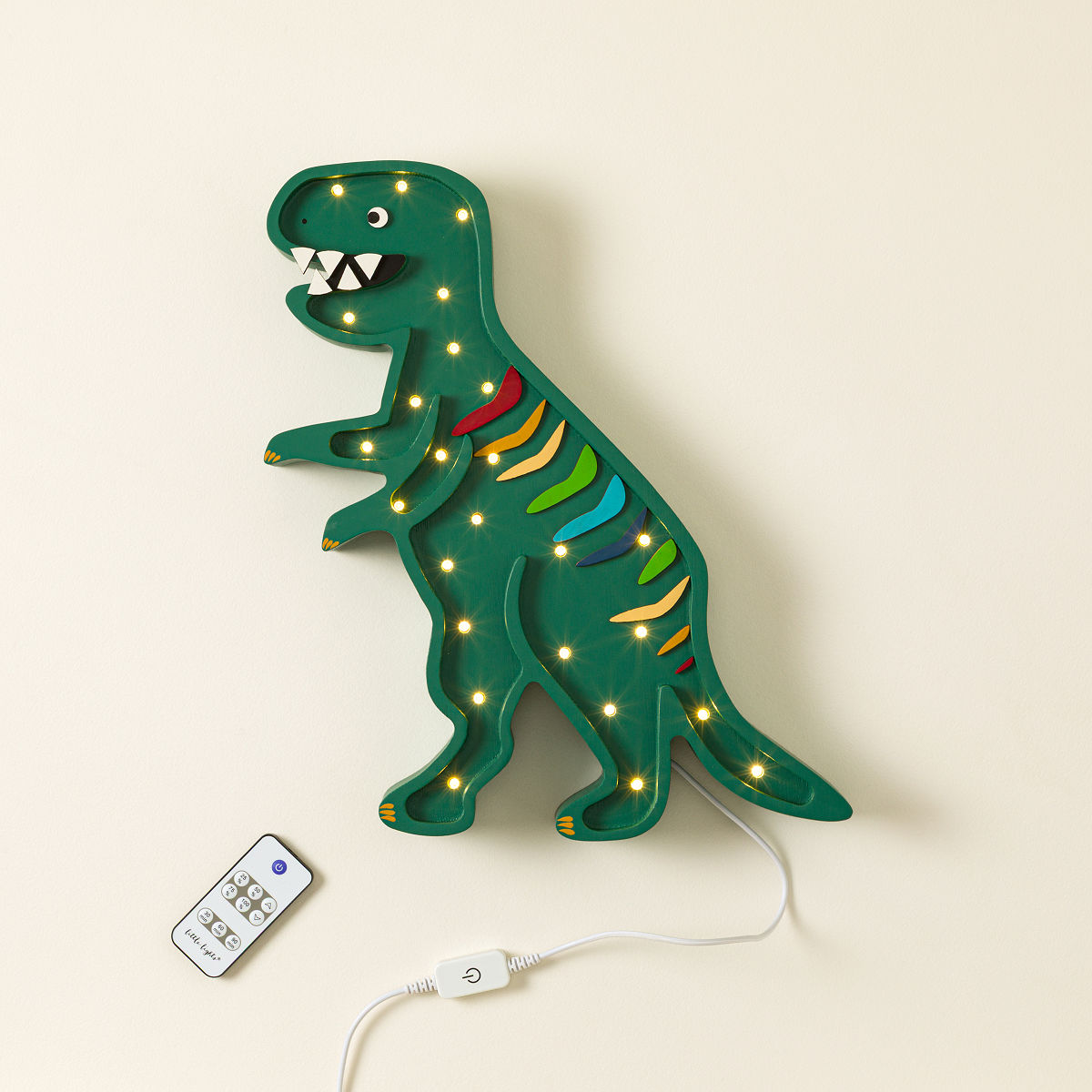 Hand-Painted Dino Lamps - Green Rainbow T-Rex