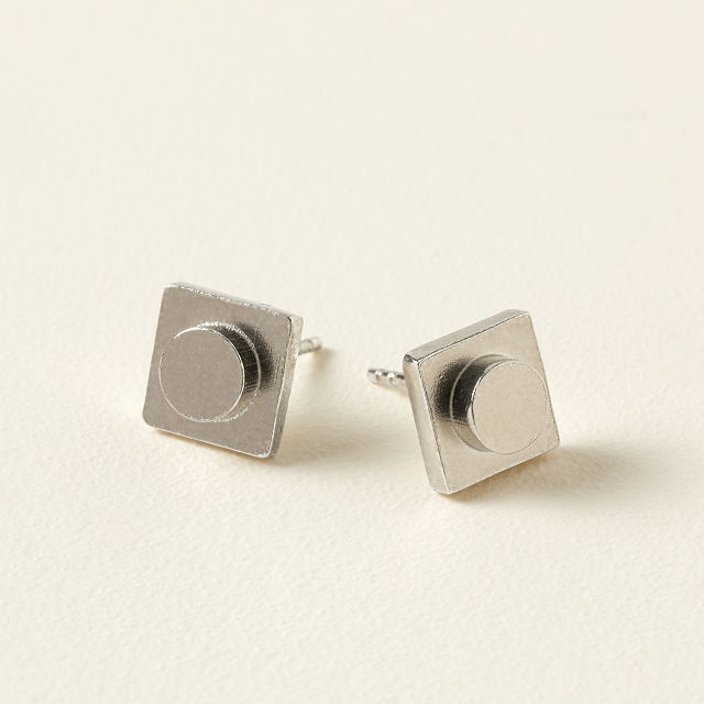 Sterling Silver Brick Stud Earrings