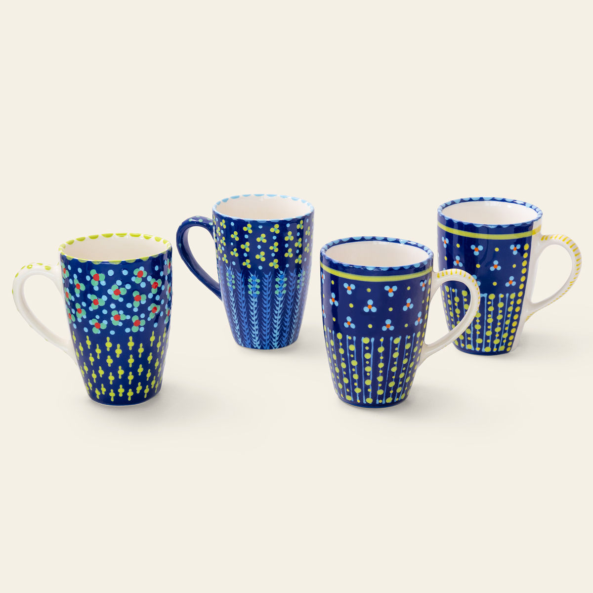 South African Hand-Painted Mugs - Set of 4 - Set of 4 - Indigo