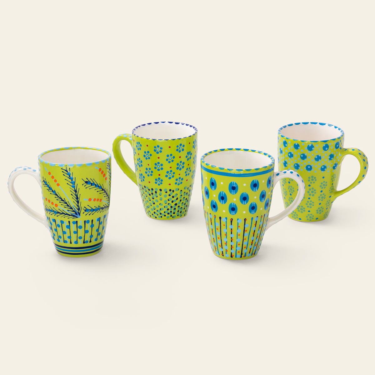 South African Hand-Painted Mugs - Set of 4 - Set of 4 - Lime