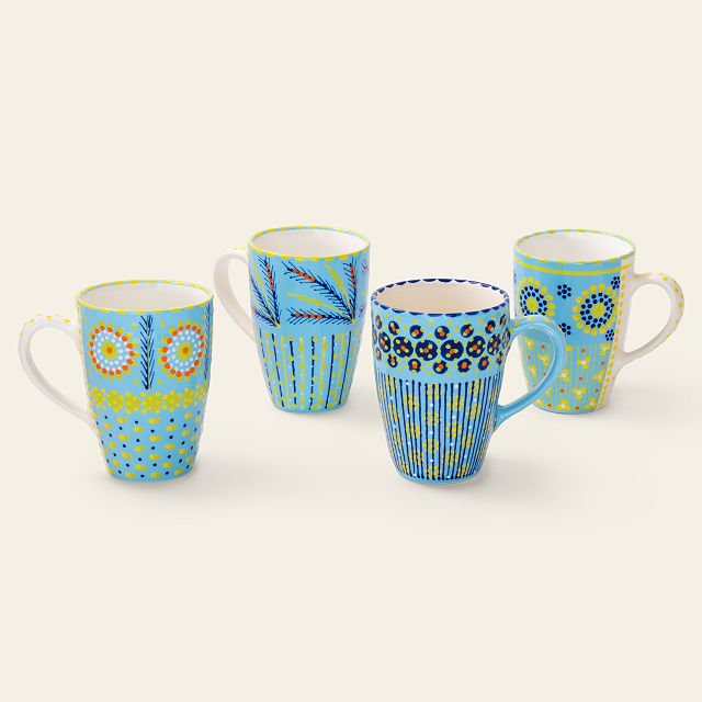 South African Hand-Painted Mugs - Set of 4