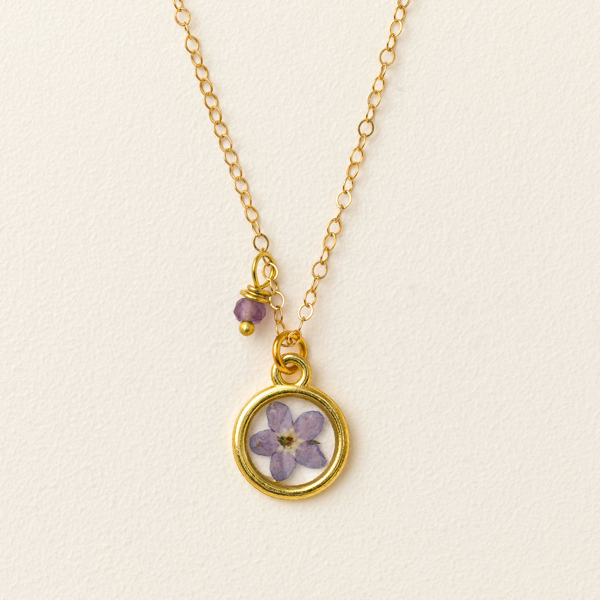 Forever Preserved Forget-Me-Not Necklace - Necklace with Birthstone on Front