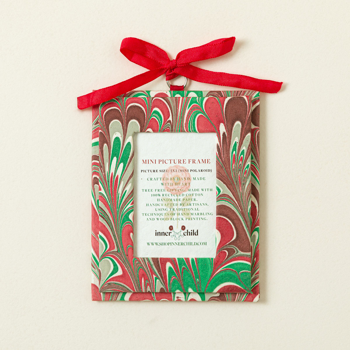 Hand-Printed Picture Frame Ornament - Festive Marble