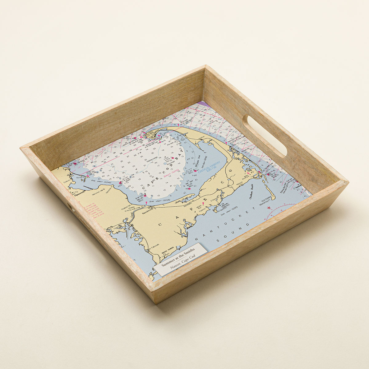 Personalized Nautical Map Serving Tray - Natural Wood Serving Tray