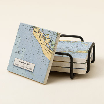 Personalized Nautical Map Coasters - Set of 4