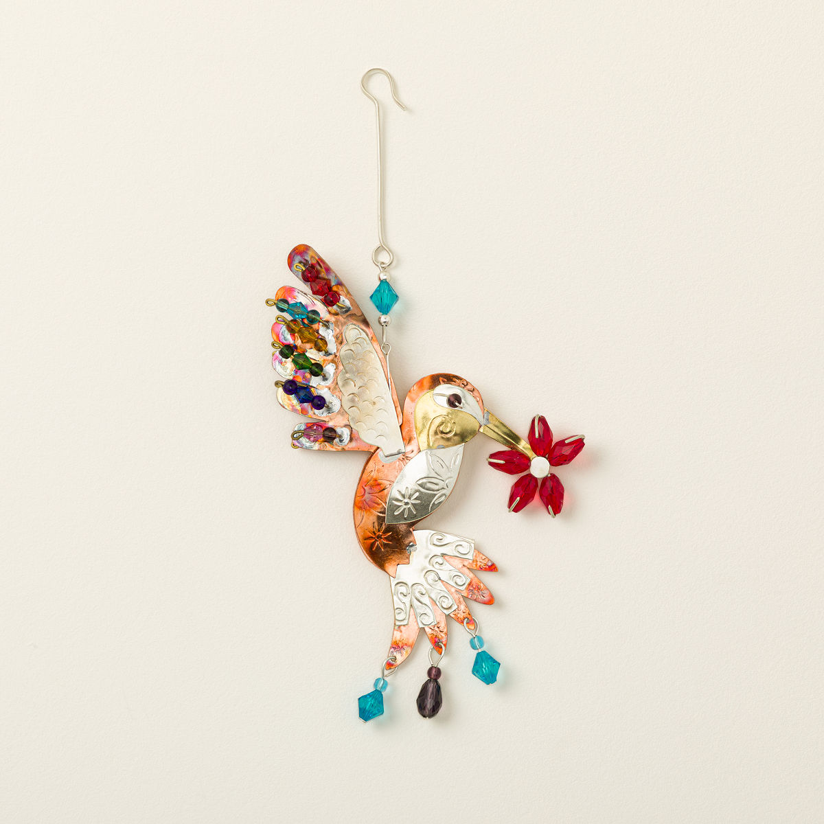 Garden Icons Beaded Metal Ornaments - Hummingbird