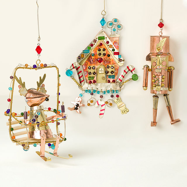 Holiday Icons Beaded Metal Ornaments