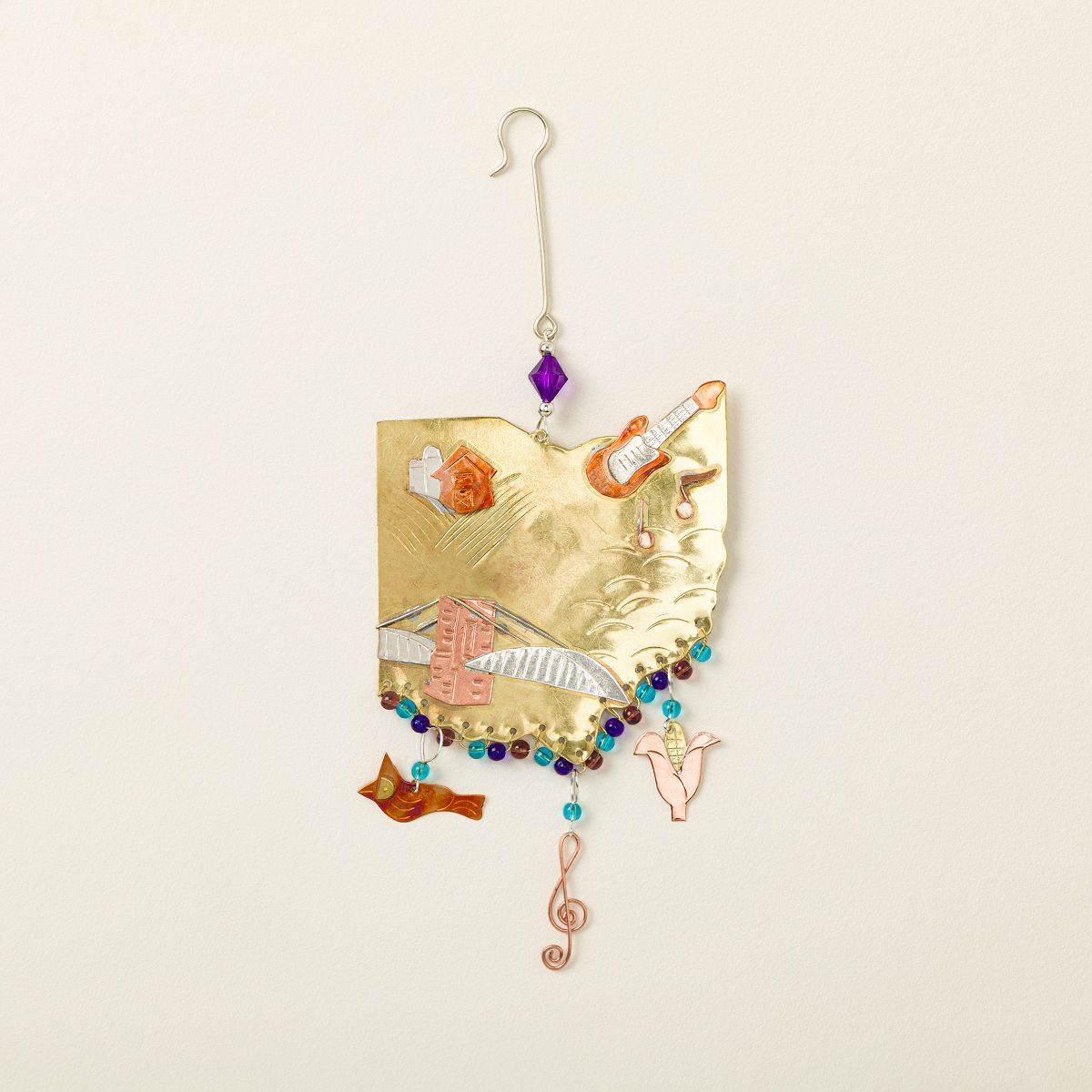 State Icons Beaded Metal Ornaments - Ohio