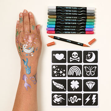 Metallic Tattoo Markers & Stencil Kit