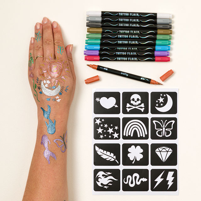 Metallic Tattoo Markers & Stencil Kit