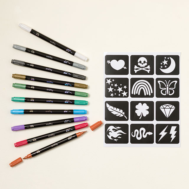 Metallic Tattoo Markers & Stencil Kit