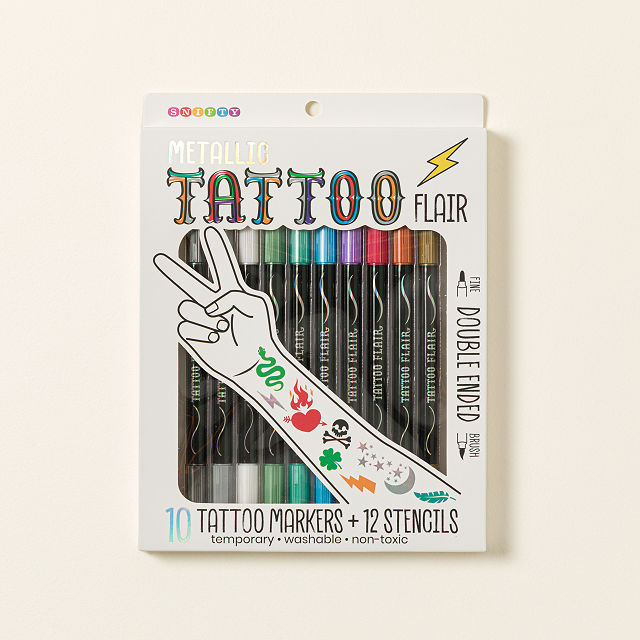 Metallic Tattoo Markers & Stencil Kit