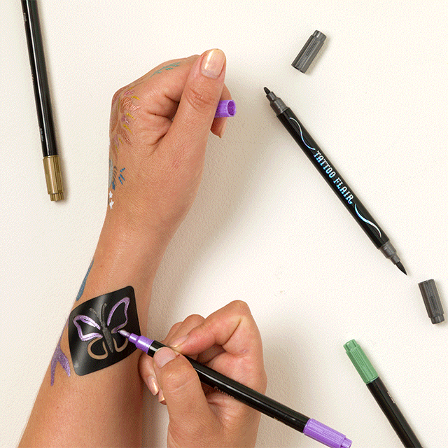 Metallic Tattoo Markers & Stencil Kit