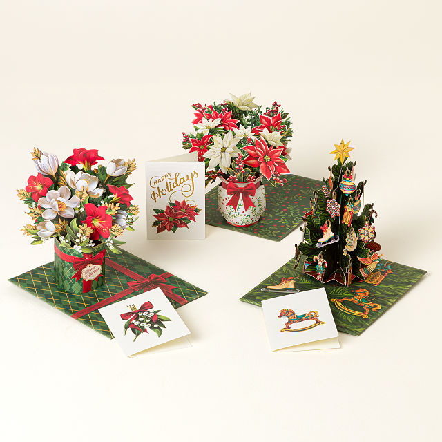 Holiday Flowers Pop-Up Greeting Card Set of 3