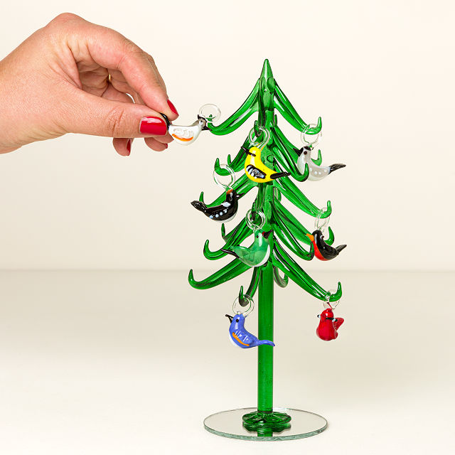 Festive Flock Glass Tabletop Tree