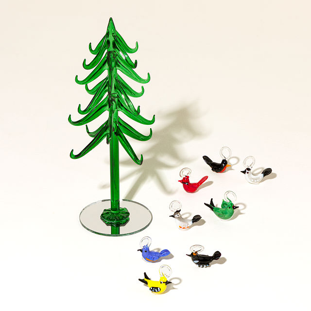 Festive Flock Glass Tabletop Tree