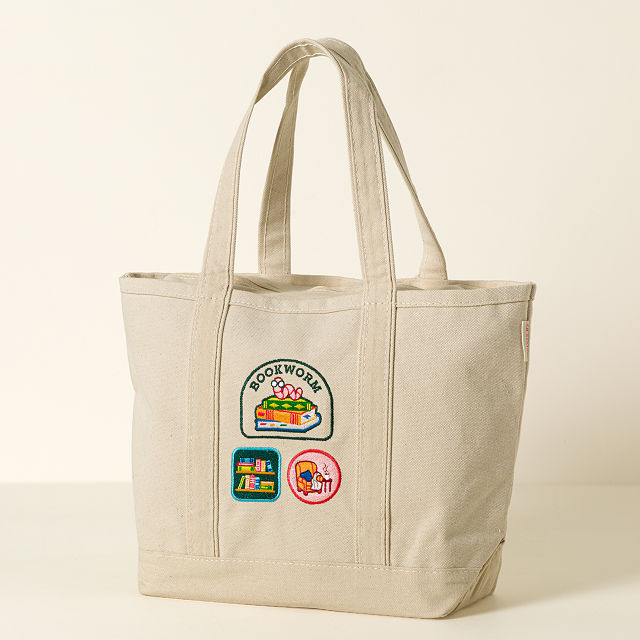 Bookworm Embroidered Badge Tote
